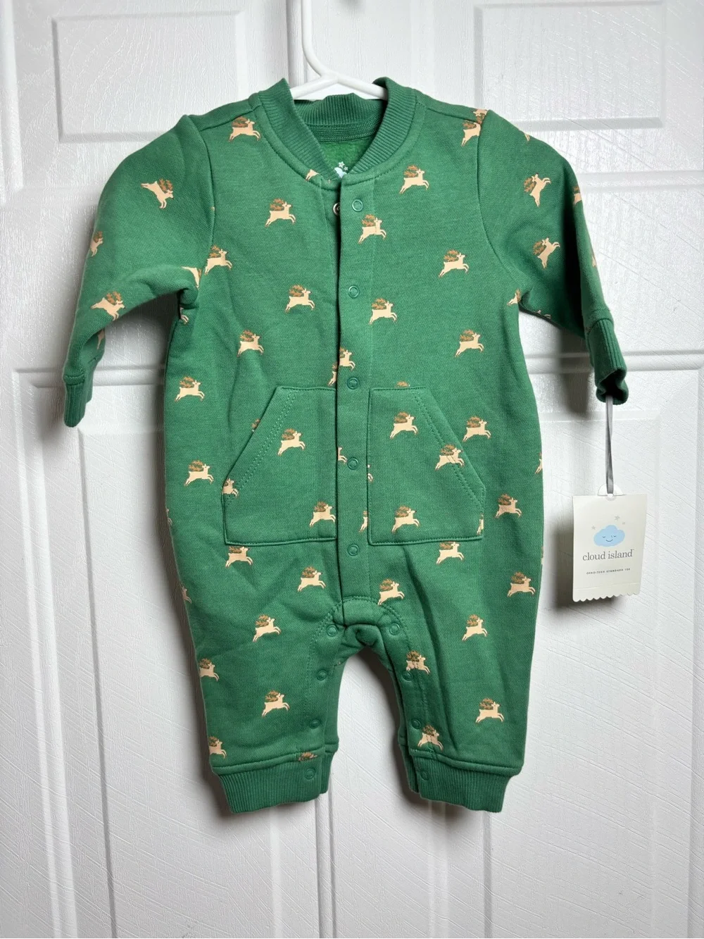 cloud island Green Footed One-Piece with Cream Puppy Motif